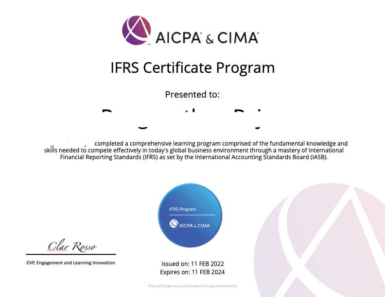 AICPA IFRS Certification sample
